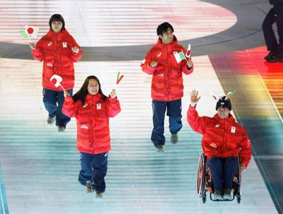 Milan Cortina Paralympics: Opening ceremony Japan s delegation, represented by para Ice hockey, Eishockey players Shunsuke Nakamura (R, front) and Akari Fukunishi (L, front), marches during the opening ceremony of the Milan Cortina Paralympics at the Verona Arena, a Roman amphitheater in Verona, Italy, on March 6, 2026.  A14AA0005355733P
