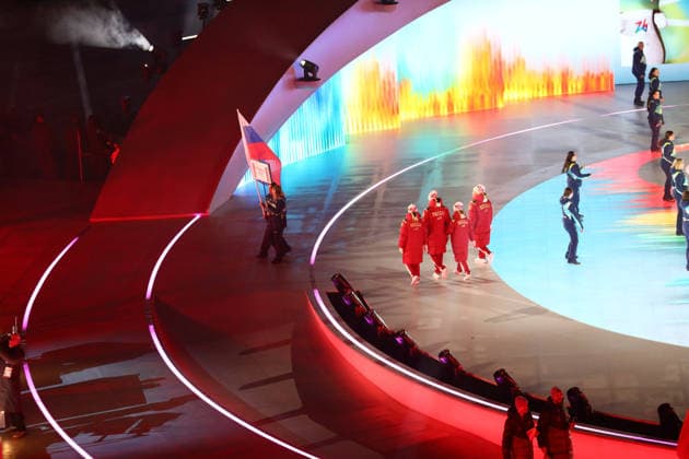 March 6, 2026, Verona, Veneto, Italy: Athletes of Russia of whom flag bearers ANASTASIIA BAGIIAN and ALEKSEI BUGAEV during the Parade of Nations at the Opening Ceremony of the Milano Cortina 2026 Winter Paralympic Games at the Arena di Verona. Verona Italy - ZUMAc179 20260306_zep_c179_067 Copyright: xMickaelxChavetx