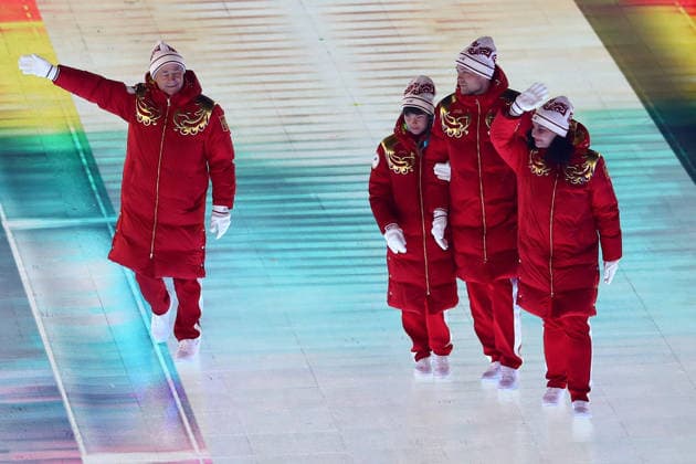 March 6, 2026, Verona, Veneto, Italy: Athletes of Russia of whom flag bearers ANASTASIIA BAGIIAN and ALEKSEI BUGAEV during the Parade of Nations at the Opening Ceremony of the Milano Cortina 2026 Winter Paralympic Games at the Arena di Verona. Verona Italy - ZUMAc179 20260306_zep_c179_085 Copyright: xMickaelxChavetx