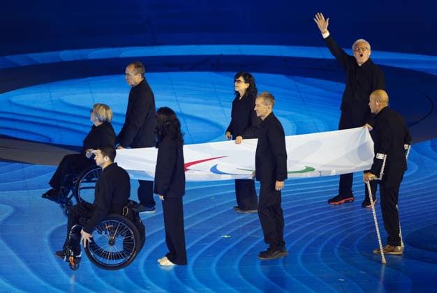 Milan Cortina Paralympics: Opening ceremony The Paralympic flag is carried into the Verona Arena, a Roman amphitheater in Verona, Italy, during the opening ceremony of the Milan Cortina Paralympics on March 6, 2026.  A14AA0005355663P