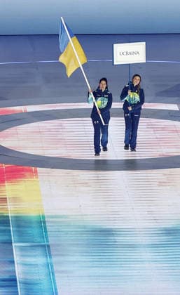 Milan Cortina Paralympics: Opening ceremony The flag of Ukraine is carried into the Verona Arena, a Roman amphitheater in Verona, Italy, in the parade of athletes during the opening ceremony of the Milan Cortina Paralympics on March 6, 2026. Ukrainian para athletes boycotted the opening ceremony in protest at the attendance of Russian and Belarusian athletes in the parade under their national flags.  A14AA0005355675P