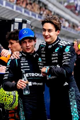 MELBOURNE Formula 1 driver Kimi Antonelli of Mercedes AMG Petronas Formula One Team, Formula 1 driver George Russell of Mercedes AMG Petronas Formula One Team during the Formula 1 Melbourne free practice and qualifying at Albert Park on March 7, 2025 in Melbourne, Australia Photo by DeFodi Images