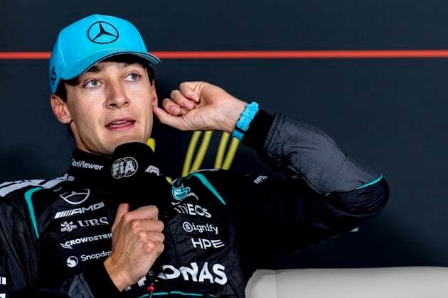 MELBOURNE Formula 1 driver George Russell of Mercedes AMG Petronas Formula One Team during the press conference during the Formula 1 Melbourne free practice and qualifying session at Albert Park on March 7, 2025 in Melbourne, Australia Photo by DeFodi Images
