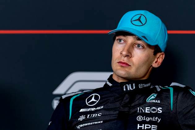 MELBOURNE Formula 1 driver George Russell of Mercedes AMG Petronas Formula One Team during the press conference during the Formula 1 Melbourne free practice and qualifying session at Albert Park on March 7, 2025 in Melbourne, Australia Photo by DeFodi Images