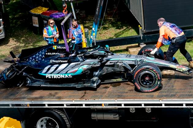 MELBOURNE Formula 1 driver Kimi Antonelli of Mercedes AMG Petronas Formula One Team crashes his car during Formula 1 Melbourne free practice and qualifying at Albert Park on March 7, 2025 in Melbourne, Australia Photo by DeFodi Images