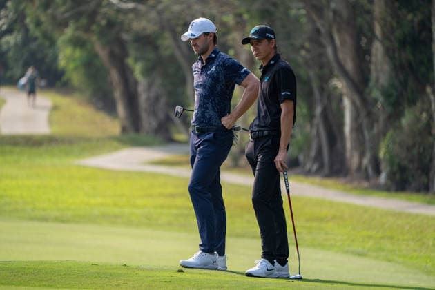 HONGKONG LIV-GOLF Belgian professional golfer, Thomas Detry and Mexican professional golfer, Carlos Ortiz during a game in Fanling Golf Course where LIV Golf Hong Kong is being held in Hong Kong, March 7, 2026. NEXPHER Vernon Yuen HONG KONG
