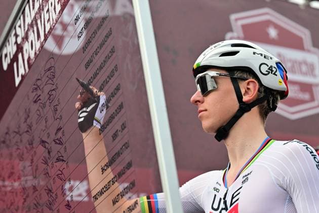 Slovenian Tadej Pogacar of UAE Team Emirates - XRG pictured at the start of the men elite Strade Bianche one day cycling race, 203km from and to Siena, Italy on Saturday 07 March 2026. DIRKxWAEM  x166728318x