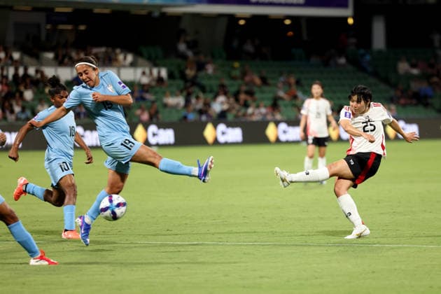 SOCCER ASIAN CUP INDIA JAPAN, Japan™s Remina Chiba kicks the ball during the AFC Women™s Asian Cup Group C match between India and Japan at HBF Park in Perth, Saturday, March 7, 2026. ( NO ARCHIVING, EDITORIAL USE ONLY PERTH WESTERN AUSTRALIA AUSTRALIA  Copyright: xCOLINxMURTYx 20260307163189235949