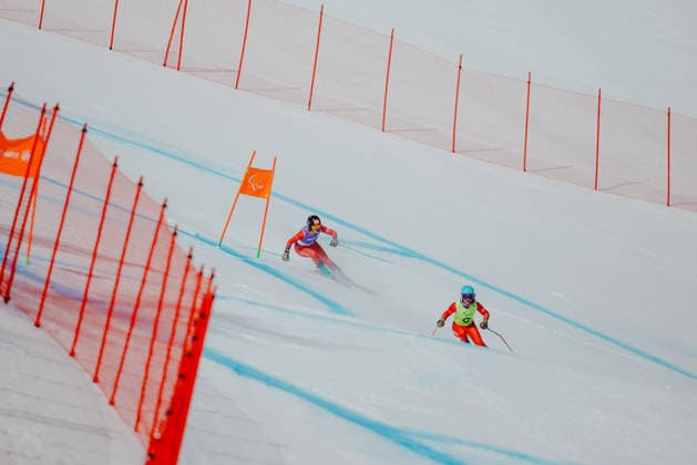PARALYMPICS - Winter Paralympics Milano Cortina 2026 CORTINA D AMPEZZO,ITALY,07.MAR.26 - PARALYMPICS, ALPINE SKIING - Paralympic Winter games, Winterspiele,Spiele, Summer games Milano Cortina 2026, downhill, women. Image shows Veronika Aigner (AUT) and guide Lilly Sammer.  GEPAxpictures xMaticxKlansek