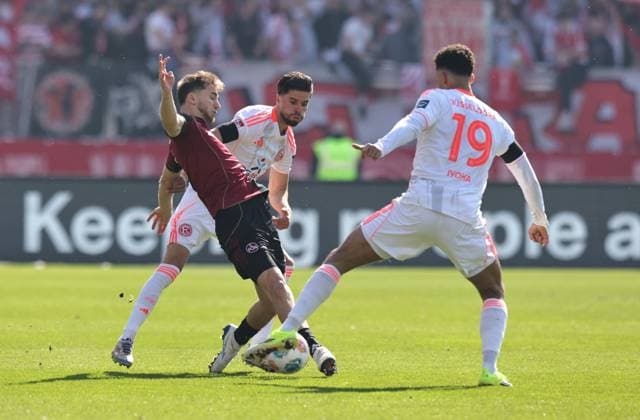 07 03 2026 Soccer Season 2025 2026 2 Soccer Bundesliga 25 Matchday 1 FC Nürnberg FCN Club Fortuna Düsseldorf F95 Sportfoto Zink DaMa xdaxmax DFL regulations prohibit any use of photographs as image sequences and or quasi video only for editorial use Adam Markhiev 6, 1 FC Nürnberg FCN Anouar El Azzouzi 8, Fortuna Düsseldorf F95 Emmanuel Iyoha 19, Fortuna Düsseldorf F95