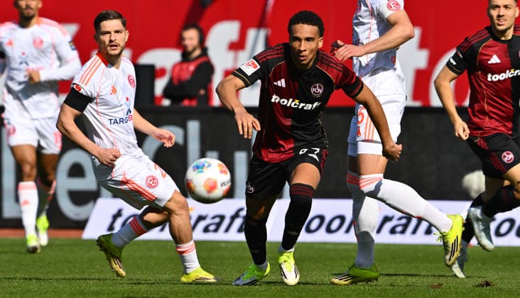 07 03 2026 Soccer Season 2025 2026 2 Soccer Bundesliga 25 Matchday 1 FC Nürnberg FCN Club Fortuna Düsseldorf F95 Sportfoto Zink xwoxzix DFL regulations prohibit any use of photographs as image sequences and or quasi video only for editorial use Florent Muslija 24, Fortuna Düsseldorf F95 Noah Maboulou 37, 1 FC Nürnberg FCN