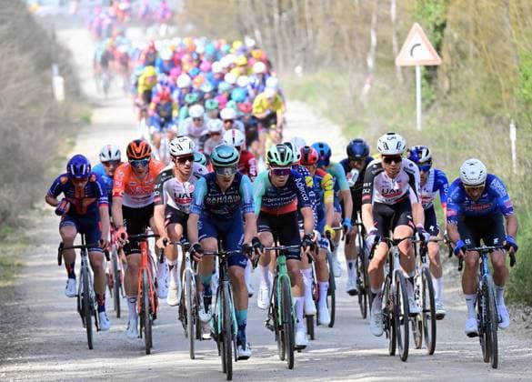 Belgian Florian Vermeersch of UAE Team Emirates - XRG (R) pictured in action during the men elite Strade Bianche one day cycling race, 203km from and to Siena, Italy on Saturday 07 March 2026. DIRKxWAEM  x166732620x