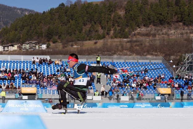 (260307) -- TESERO, March 7, 2026 -- Mao Zhongwu of China competes during the men s sprint sitting final of para biathon at the Milan-Cortina 2026 Paralympic Winter games, Winterspiele,Spiele, Summer games in Tesero, Italy, March 7, 2026. ) (SP)ITALY-TESERO-PARALYMPIC WINTER GAMES-PARA BIATHLON-MEN S SPRINT SITTING HouxZhaokang 