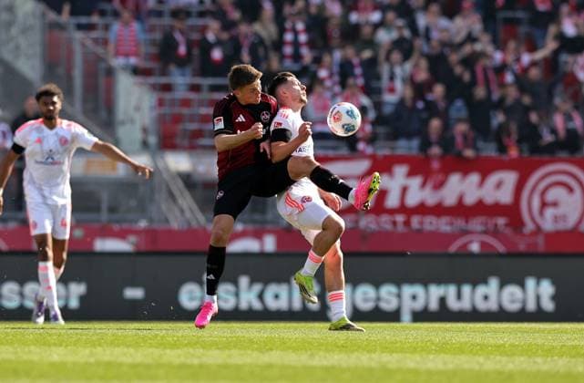 07 03 2026 Soccer Season 2025 2026 2 Soccer Bundesliga 25 Matchday 1 FC Nürnberg FCN Club Fortuna Düsseldorf F95 Sportfoto Zink DaMa xdaxmax DFL regulations prohibit any use of photographs as image sequences and or quasi video only for editorial use Finn Ole Becker 25, 1 FC Nürnberg FCN Florent Muslija 24, Fortuna Düsseldorf F95