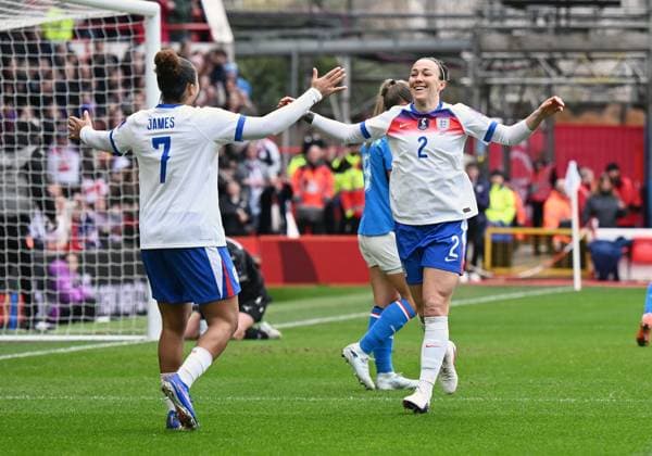 Lucy Bronze of England celebrates after scoring the team s first goal England Women v Iceland Women, 2027 FIFA Women s World Cup Qualifiers, Group C, Football, City Ground, Nottingham, UK - 07 Mar 2026Nottingham City Ground United Kingdom EDITORIAL USE ONLY No use with unauthorised audio, video, data, fixture lists, club league logos or live services. Online in-match use limited to 120 images, no video emulation. No use in betting, games or single club league player publications. Copyright: xAnnaxGowthorpe Shutterstockx 16720094ag
