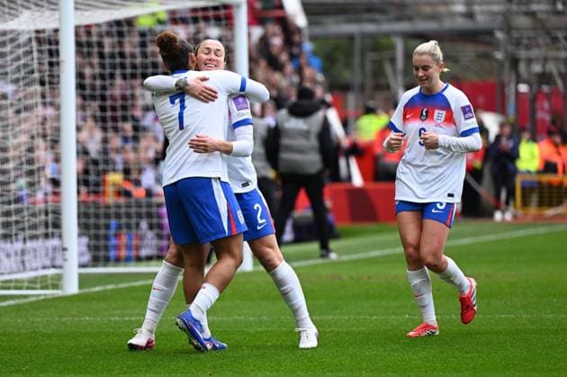 Lucy Bronze of England celebrates after scoring the team s first goal England Women v Iceland Women, 2027 FIFA Women s World Cup Qualifiers, Group C, Football, City Ground, Nottingham, UK - 07 Mar 2026Nottingham City Ground United Kingdom EDITORIAL USE ONLY No use with unauthorised audio, video, data, fixture lists, club league logos or live services. Online in-match use limited to 120 images, no video emulation. No use in betting, games or single club league player publications. Copyright: xAnnaxGowthorpe Shutterstockx 16720094ak