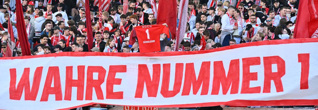 07 03 2026 Soccer Season 2025 2026 2 Soccer Bundesliga 25 Matchday 1 FC Nürnberg FCN Club Fortuna Düsseldorf F95 Sportfoto Zink xwoxzix DFL regulations prohibit any use of photographs as image sequences and or quasi video only for editorial use Banner Fans Fanblock Düsseldorf Trauer an den verstobernen Georg Koch GEORG IST DIE WAHRE NUMMER 1 MACH ET JOT