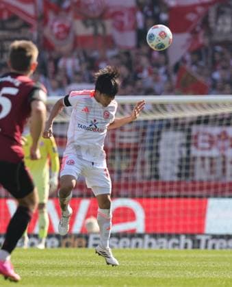 07 03 2026 Soccer Season 2025 2026 2 Soccer Bundesliga 25 Matchday 1 FC Nürnberg FCN Club Fortuna Düsseldorf F95 Sportfoto Zink DaMa xdaxmax DFL regulations prohibit any use of photographs as image sequences and or quasi video only for editorial use Satoshi Tanaka 16, Fortuna Düsseldorf F95 with header