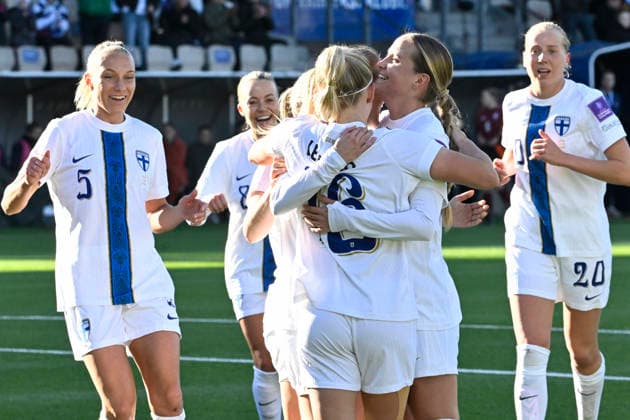 LKS 20260307 Team of Finland celebrates 1-0 goal during World Cup UEFA Women s European Qualifiers League phase football match Finland vs Latvia in Helsinki, Finland on March 7, 2026. - HEIKKI SAUKKOMAA Helsinki Finland NOxBevdE4AE  Copyright: xHeikkixSaukkomaax NOxBevdE4AE
