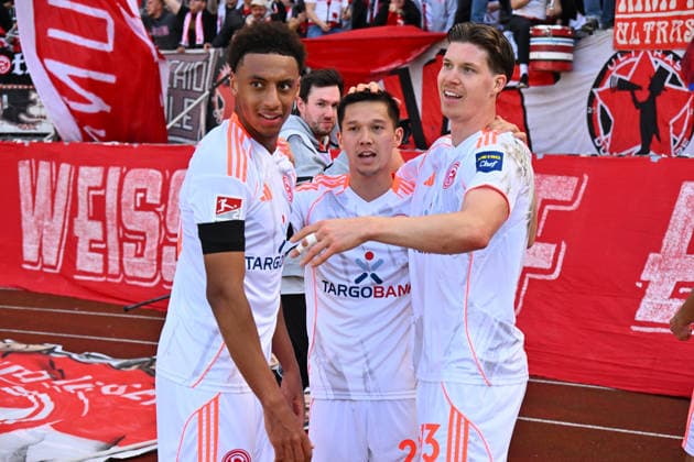 07 03 2026 Soccer Season 2025 2026 2 Soccer Bundesliga 25 Matchday 1 FC Nürnberg FCN Club Fortuna Düsseldorf F95 Sportfoto Zink xwoxzix DFL regulations prohibit any use of photographs as image sequences and or quasi video only for editorial use Torjubel Jubel nach Treffer Tor Schuß zum 0 1 durch Shinta Appelkamp 23, Fortuna Düsseldorf F95 Klaus Sima Suso 46, Fortuna Düsseldorf F95 Shinta Appelkamp 23, Fortuna Düsseldorf F95 Cedric Itten 13, Fortuna Düsseldorf F95