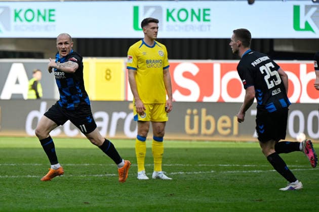 Paderborn, Home Deluxe Arena, 07 03 26, GER, Herren, 2 Bundesliga, Saison 2025 2026, SC Paderborn 07 Eintracht Braunschweig Bild Sven MICHEL Paderborn jubilates after his goal for 1 1 DFL regulations prohibit any use of photographs as image sequences and or quasi video NRW Germany
