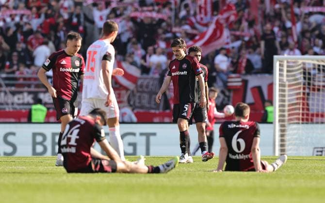 07 03 2026 Soccer Season 2025 2026 2 Soccer Bundesliga 25 Matchday 1 FC Nürnberg FCN Club Fortuna Düsseldorf F95 Sportfoto Zink DaMa xdaxmax DFL regulations prohibit any use of photographs as image sequences and or quasi video only for editorial use Julian Justvan 10, 1 FC Nürnberg FCN Luka Lochoshvili 24, 1 FC Nürnberg FCN Tom Baack 5, 1 FC Nürnberg FCN Henri Koudossou 8, 1 FC Nürnberg FCN Adam Markhiev 6, 1 FC Nürnberg FCN disappointed Disappointment after the end of the match
