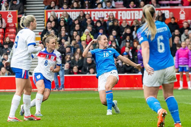 England Women v Iceland Women, FIFA Women s World UEFA Cup, Group A GOAL scores 2-0 England Women Georgia Stanway shoots at goal and scores during the FIFA Women s World UEFA Cup match between England Women and Iceland Women at the City Ground, Nottingham, UK on 7 March 2026. Nottingham City Ground Nottinghamshire UK Editorial use only , Copyright: xManjitxNarotrax PSI-23851-0037