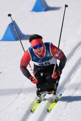 (260307) -- TESERO, March 7, 2026 -- Liu Mengtao of China competes during the men s sprint sitting final of para biathon at the Milan-Cortina 2026 Paralympic Winter games, Winterspiele,Spiele, Summer games in Tesero, Italy, March 7, 2026. ) (SP)ITALY-TESERO-PARALYMPIC WINTER GAMES-PARA BIATHLON-MEN S SPRINT SITTING CaixYang 