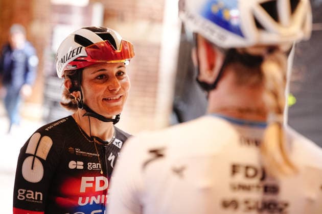 Demi Vollering hugs her teammate CHABBEY Elise of FDJ UNITED - SUEZ team winner of the Strade Bianche Woman Elite (White Roads) a 133 km one day race from and to Siena - Tuscany,- Saturday March 7, 2025, Italy. - cycling  Copyright: xMarcoxAlpozzi xLaPressex