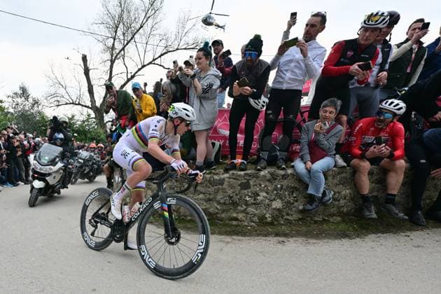 Slovenian Tadej Pogacar of UAE Team Emirates - XRG pictured in action during the men elite Strade Bianche one day cycling race, 203km from and to Siena, Italy on Saturday 07 March 2026. DIRKxWAEM  x166746779x