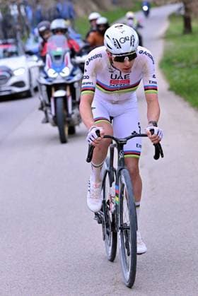 Slovenian Tadej Pogacar of UAE Team Emirates - XRG pictured in action during the men elite Strade Bianche one day cycling race, 203km from and to Siena, Italy on Saturday 07 March 2026. DIRKxWAEM  x166748557x