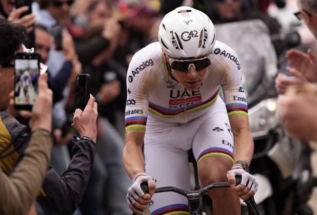 Slovenian Tadej Pogacar of UAE Team Emirates - XRG pictured in action during the men elite Strade Bianche one day cycling race, 203km from and to Siena, Italy on Saturday 07 March 2026. POOLxFABIOxFERRARI  x166749360x