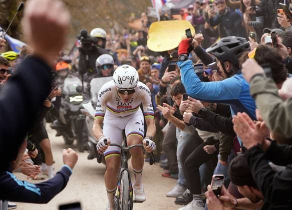Slovenian Tadej Pogacar of UAE Team Emirates - XRG pictured in action during the men elite Strade Bianche one day cycling race, 203km from and to Siena, Italy on Saturday 07 March 2026. POOLxFABIOxFERRARI  x166749370x