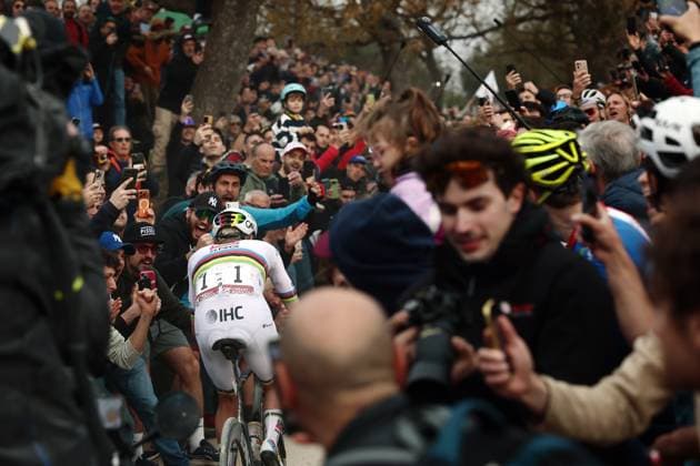Slovenian Tadej Pogacar of UAE Team Emirates - XRG pictured in action during the men elite Strade Bianche one day cycling race, 203km from and to Siena, Italy on Saturday 07 March 2026. POOLxLUCAxBETTINI  x166749403x