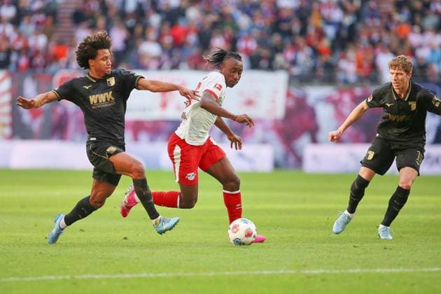 Leipzig, Saxony, Germany, 07 03 2026 Red Bull Arena 25 Matchday, Season 2025 26, 1 Soccer Bundesliga RB Leipzig FC Augsburg Han Noah Massengo 4, FCA , Yan Diomande 49, RBL and Kristijan Jakic 17, FCA Copyright: xdtsxNachrichtenagenturx dts_109919