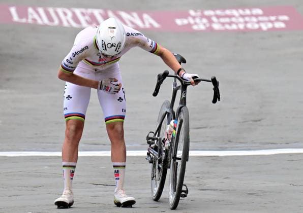 Slovenian Tadej Pogacar of UAE Team Emirates - XRG celebrates after winning the men elite Strade Bianche one day cycling race, 203km from and to Siena, Italy on Saturday 07 March 2026. DIRKxWAEM  x166752940x