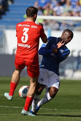 07 03 2026, xtvx, Soccer 2 Bundesliga, SV Darmstadt 98 Holstein Kiel v l Marco Komenda Holstein Kiel Merveille Papela SV Darmstadt 98 DFL DFB REGULATIONS PROHIBIT ANY USE OF PHOTOGRAPHS as IMAGE SEQUENCES and or QUASI VIDEO Darmstadt