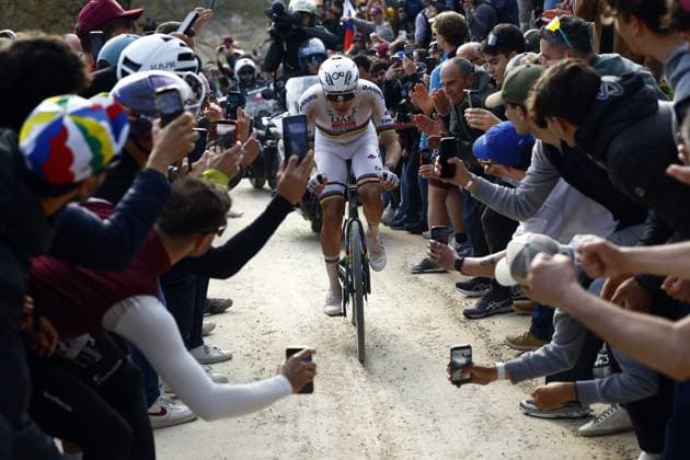 Slovenian Tadej Pogacar of UAE Team Emirates - XRG and Slovenian Tadej Pogacar of UAE Team Emirates - XRG the men elite Strade Bianche one day cycling race, 203km from and to Siena, Italy on Saturday 07 March 2026. POOLxLUCAxBETTINI  x166754231x