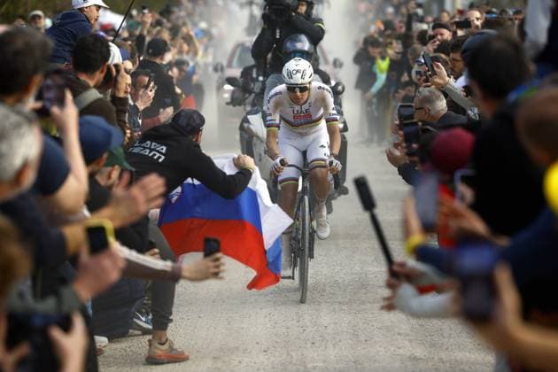 Slovenian Tadej Pogacar of UAE Team Emirates - XRG and Slovenian Tadej Pogacar of UAE Team Emirates - XRG the men elite Strade Bianche one day cycling race, 203km from and to Siena, Italy on Saturday 07 March 2026. POOLxLUCAxBETTINI  x166754346x