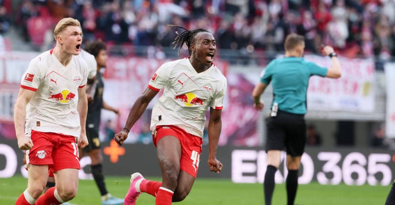 RB Leipzig Augsburg Bundesliga Leipzig, 07 03 2026, Red Bull Arena, Soccer, 1 Bundesliga, 25 Matchday , RB Leipzig vs FC Augsburg , In the picture Goal for RB Leipzig Yan Diomande 49, RB Leipzig scores the equalizer and cheers , For editorial use only Only editorial use , DFL DFB regulations prohibit any use of photographs as image sequences and or quasi video ,