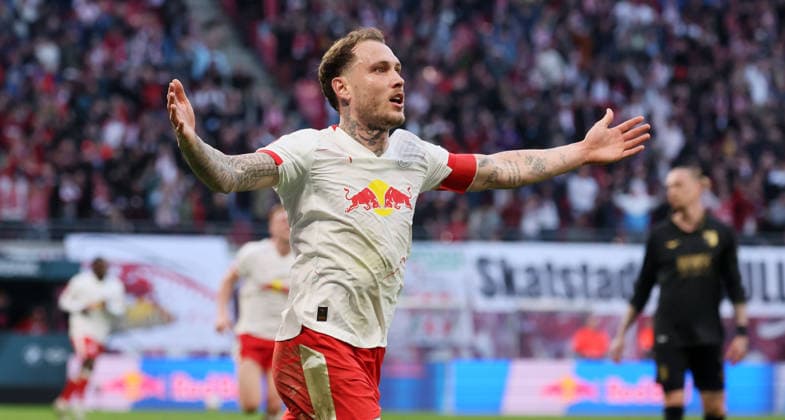 RB Leipzig Augsburg Bundesliga Leipzig, 07 03 2026, Red Bull Arena, Soccer, 1 Bundesliga, 25 Matchday , RB Leipzig vs FC Augsburg , In the picture Goal for RB Leipzig David Raum 22, RB Leipzig scores to 2 1 and cheers , For editorial use only Only editorial use , DFL DFB regulations prohibit any use of photographs as image sequences and or quasi video ,