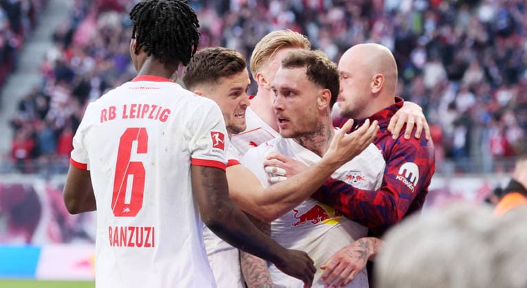 RB Leipzig Augsburg Bundesliga Leipzig, 07 03 2026, Red Bull Arena, Soccer, 1 Bundesliga, 25 Matchday , RB Leipzig vs FC Augsburg , In the picture Goal for RB Leipzig David Raum 22, RB Leipzig scores to 2 1 and cheers , For editorial use only Only editorial use , DFL DFB regulations prohibit any use of photographs as image sequences and or quasi video ,