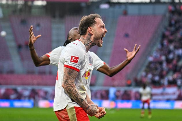 Soccer I Men I Season 2025 2026 I Bundesliga I 25 Matchday I RB Leipzig FC Augsburg I 07 03 2026 Goal celebration David Raum 22, RB Leipzig after the winning goal to 2 1 Crop, close-up, portrait, portrait, single photo, single image, body Leipzig Red Bull Arena Saxony Germany Copyright: xLobeca InesxHähnelx