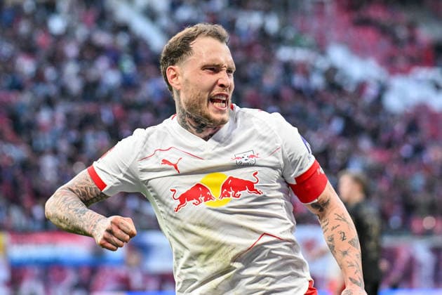 Soccer I Men I Season 2025 2026 I Bundesliga I 25 Matchday I RB Leipzig FC Augsburg I 07 03 2026 Goal celebration David Raum 22, RB Leipzig after the winning goal to 2 1 Crop, close-up, portrait, portrait, single photo, single image, body Leipzig Red Bull Arena Saxony Germany Copyright: xLobeca InesxHähnelx