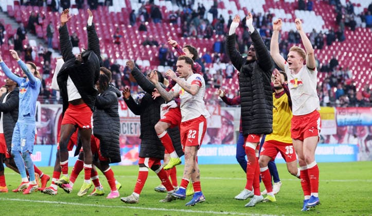 RB Leipzig Augsburg Bundesliga Leipzig, 07 03 2026, Red Bull Arena, Fußball, 1 Bundesliga, 25 Spieltag , RB Leipzig vs FC Augsburg 2 1 0 1 , Im Bild Leipzig jubiliert nach dem Spiel , Nur zur redaktionellen Nutzung Only editorial use , DFL DFB regulations prohibit any use of photographs as image sequences and or quasi video ,