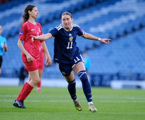UK: Scotland v Luxembourg, FIFA Women‚Äôs World Cup Qualifier at Hampden Park, Glasgow, Scotland on 07 March 2026: Pictured: Kath McGovern (Scotland) scores in the first minute to make it 1-0 Glasgow Hampden Park Scotland Copyright: xAlexxToddx