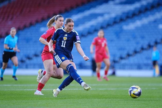 UK: Scotland v Luxembourg, FIFA Women‚Äôs World Cup Qualifier at Hampden Park, Glasgow, Scotland on 07 March 2026: Pictured: Kath McGovern (Scotland) scores in the first minute to make it 1-0 Glasgow Hampden Park Scotland Copyright: xAlexxToddx