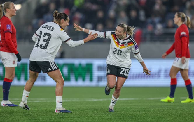 NOR, Stavanger, Norway vs Germany, international match, football, FIFA, 2026 2027 season, World Cup qualification, Viking Stadion, 2 matchday in picture Elisa Senß Germany Women 20 , 1 0, goal, jubilation and joy, emotions, times DFB DFL REGULATIONS PROHIBIT ANY USE OF PHOTOGRAPHS AS IMAGE SEQUENCES AND OR QUASI VIDEO, 07 03 2026 Copyright: HMBxMedia HendrikxHamelau