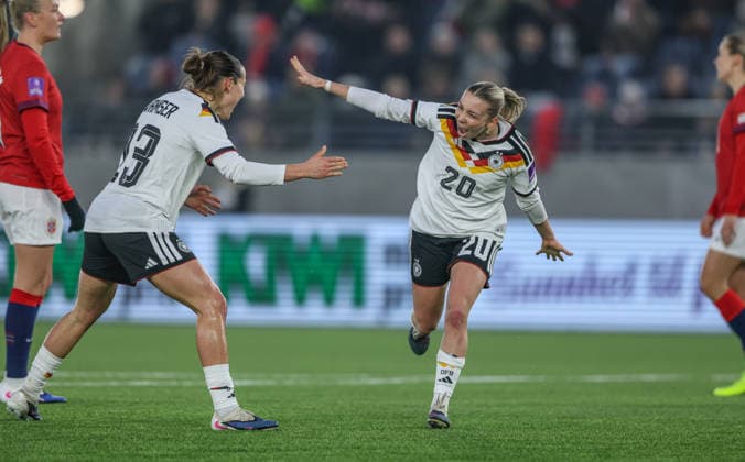 uNOR, Stavanger, Norway vs Germany, international match, football, FIFA, 2026 2027 season, World Cup qualification, Viking Stadium, 2 matchday in picture Elisa Senß Germany Women 20 , 1 0, goal, jubilation and joy, emotions, times DFB DFL REGULATIONS PROHIBIT ANY USE OF PHOTOGRAPHS AS IMAGE SEQUENCES AND OR QUASI VIDEO, 07 03 2026 Copyright: HMBxMedia HendrikxHamelau