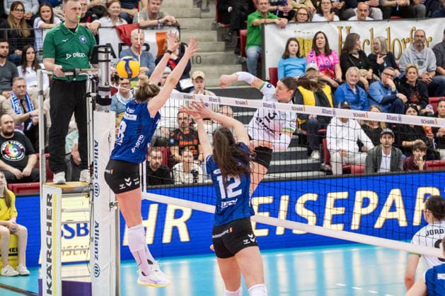 Esther Spoeler USC Muenster, 03 vs Eleanor Holthaus Allianz MTV Stuttgart, 08 GER, Allianz MTV Stuttgart USC Muenster, Volleyball Bundesliga, VBL, 2025 2026 season, 07 03 2026 GER, Allianz MTV Stuttgart USC Muenster, Volleyball Bundesliga, VBL, 2025 2026 season, 07 03 2026 Stuttgart Copyright: xSandyxDinkelackerx EP_SDR